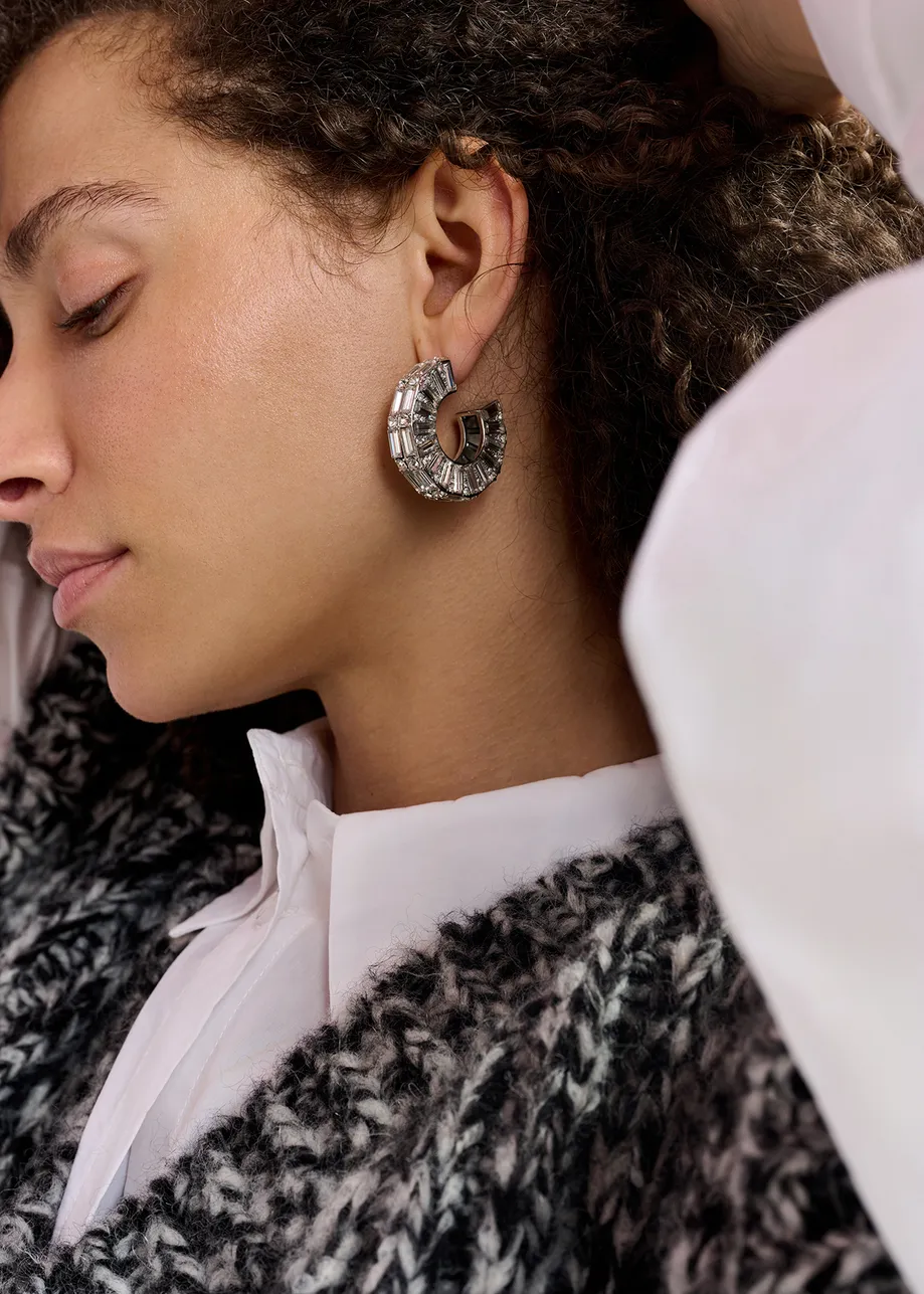 Silver-tone hoop earrings with rhinestones