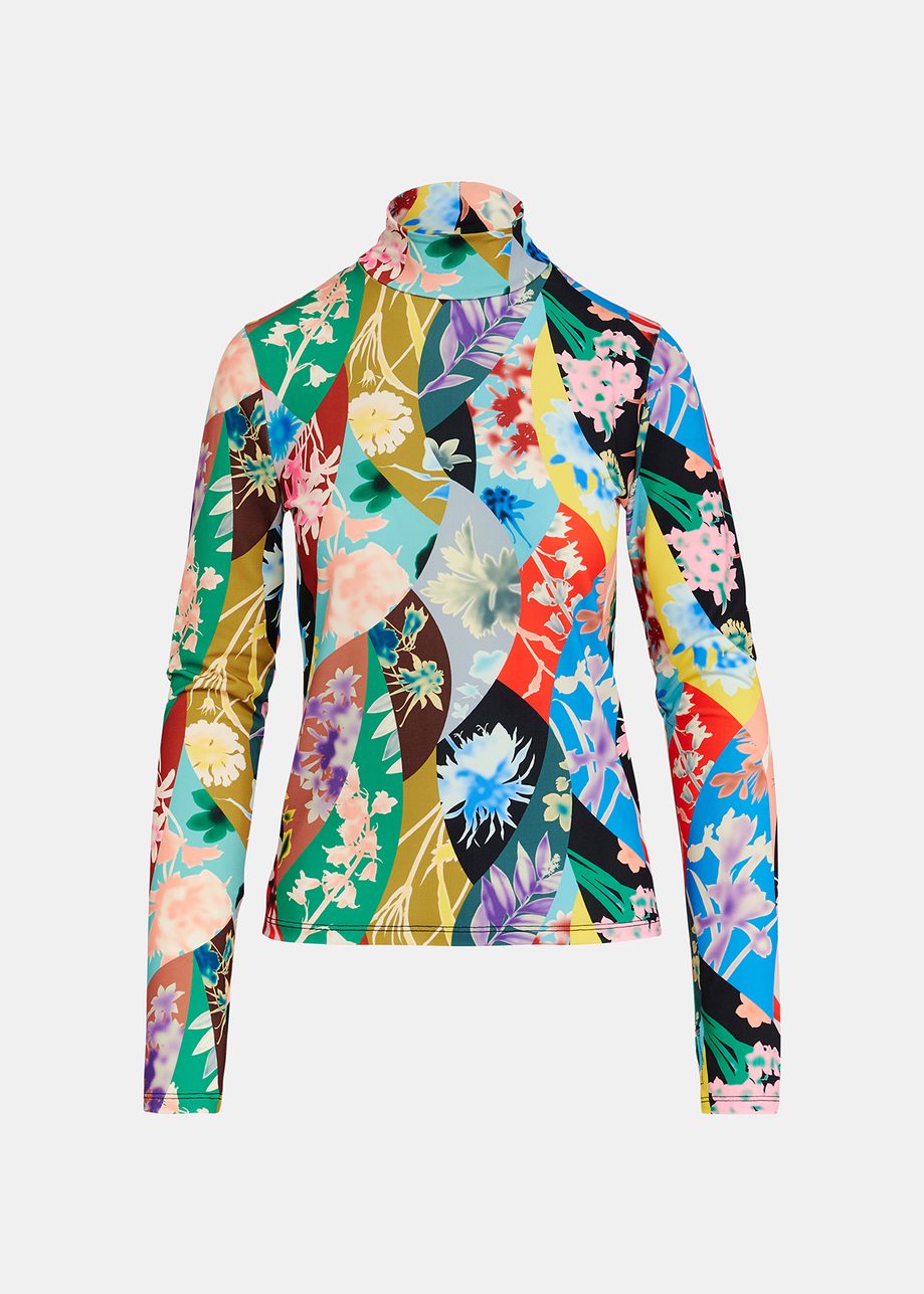 Multicolor floral-print turtleneck top