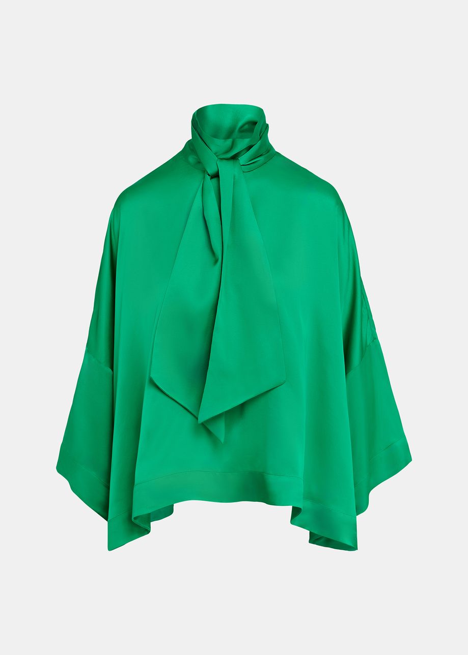 Green oversized top with pussy bow