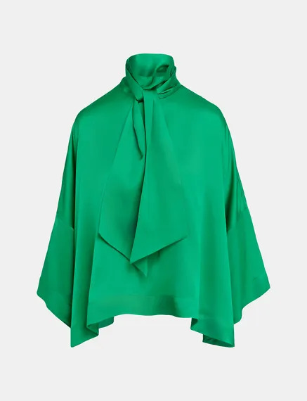 Green oversized top with pussy bow