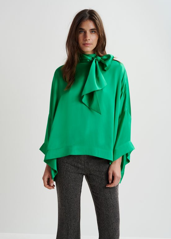 Green oversized top with pussy bow