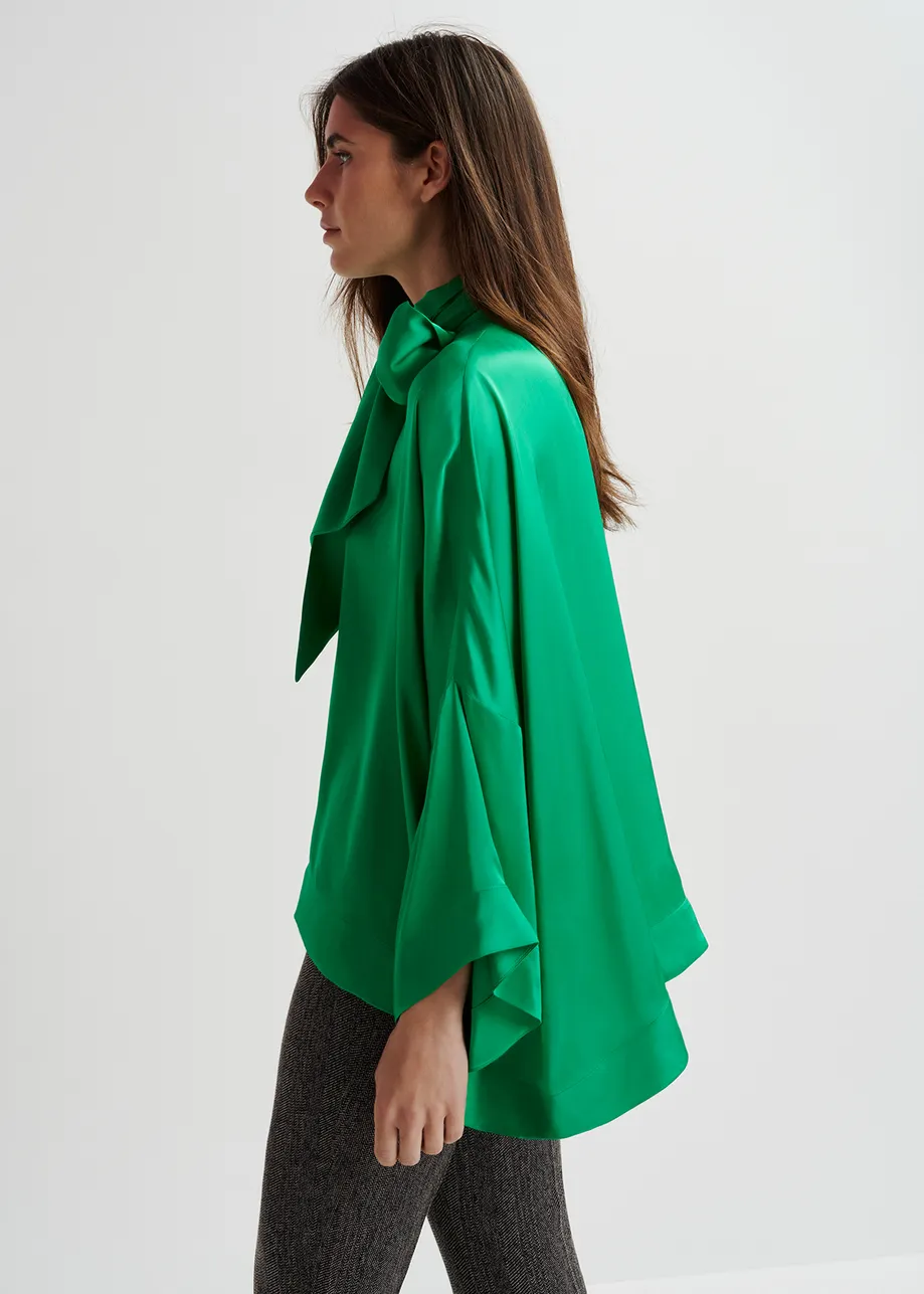 Green oversized top with pussy bow