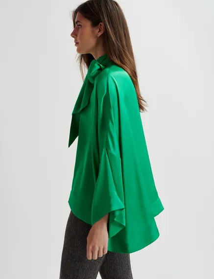 Green oversized top with pussy bow