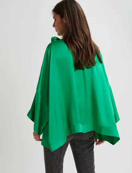 Green oversized top with pussy bow