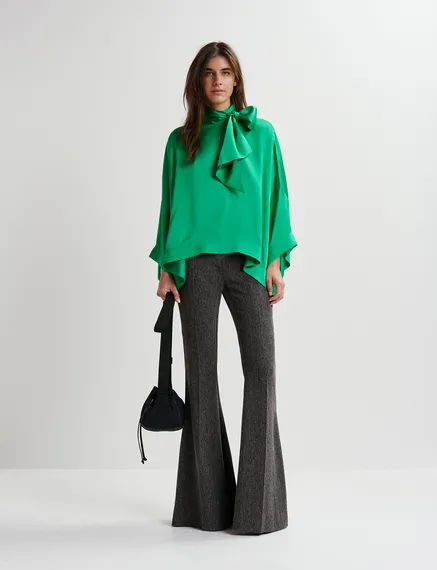 Groene oversized top met strikkraag