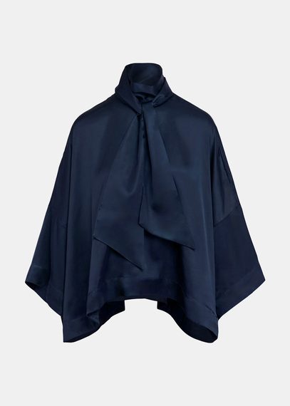 Top oversize blu navy con fiocco a cravatta