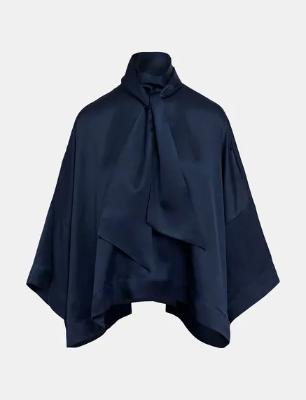 Marineblauwe oversized top met strikkraag