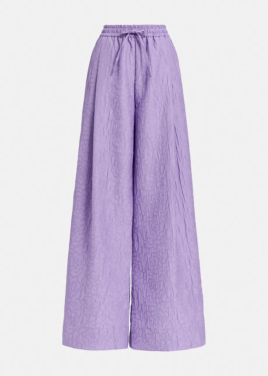 Lilac floral-jacquard wide-leg pants