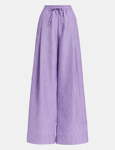 Lilac floral-jacquard wide-leg pants