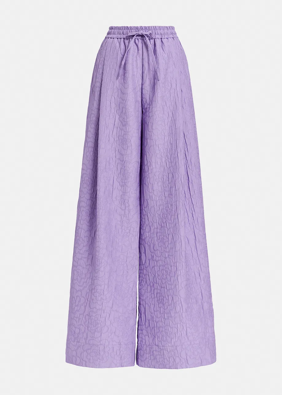 Lilac floral-jacquard wide-leg pants