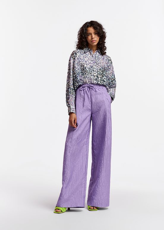 Lilac floral-jacquard wide-leg pants