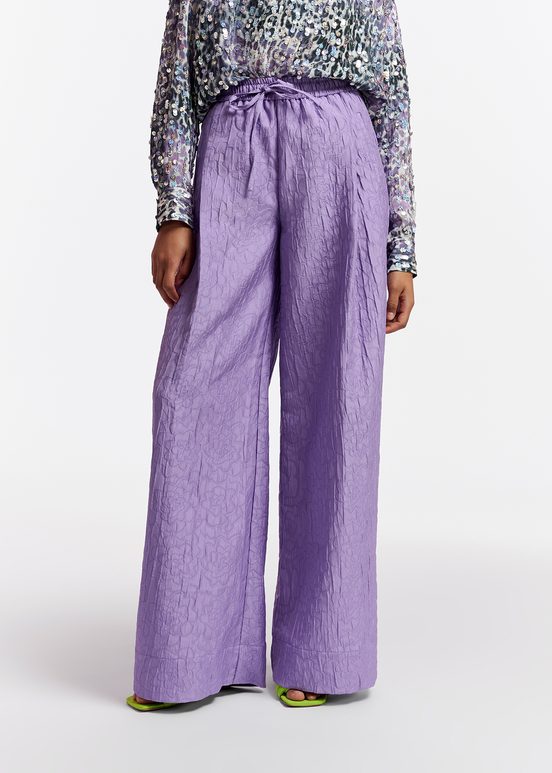 Lilac floral-jacquard wide-leg pants