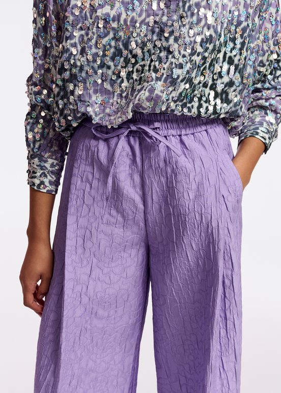 Pantaloni a gamba larga in jacquard floreale lilla