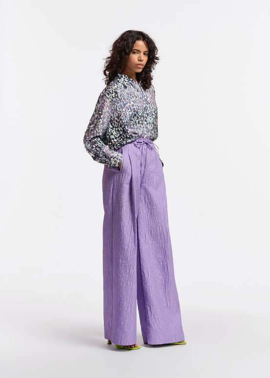 Lilac floral-jacquard wide-leg pants