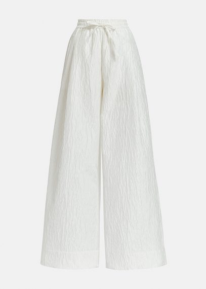 Pantalon large en jacquard fleuri blanc cassé