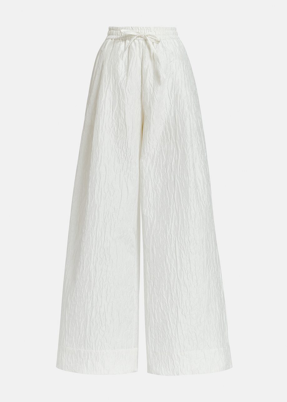 Off-white floral-jacquard wide-leg pants