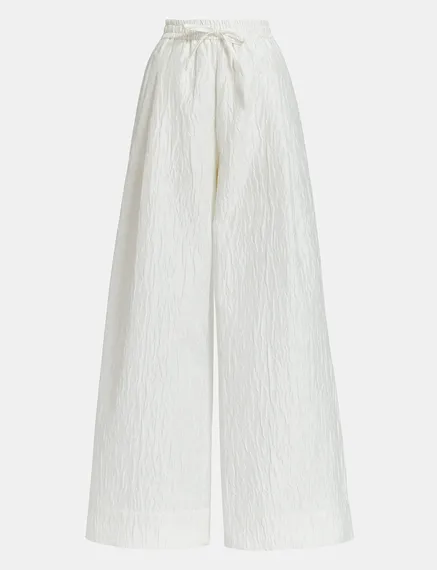 Off-white floral-jacquard wide-leg pants