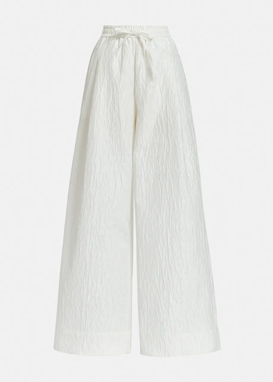 Off-white floral-jacquard wide-leg pants