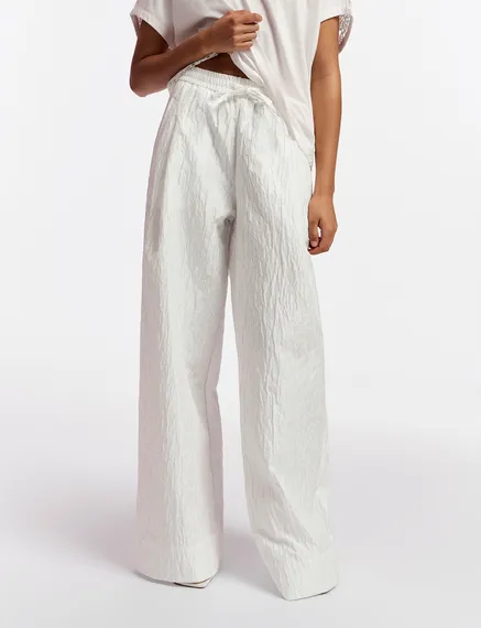 Off-white floral-jacquard wide-leg pants