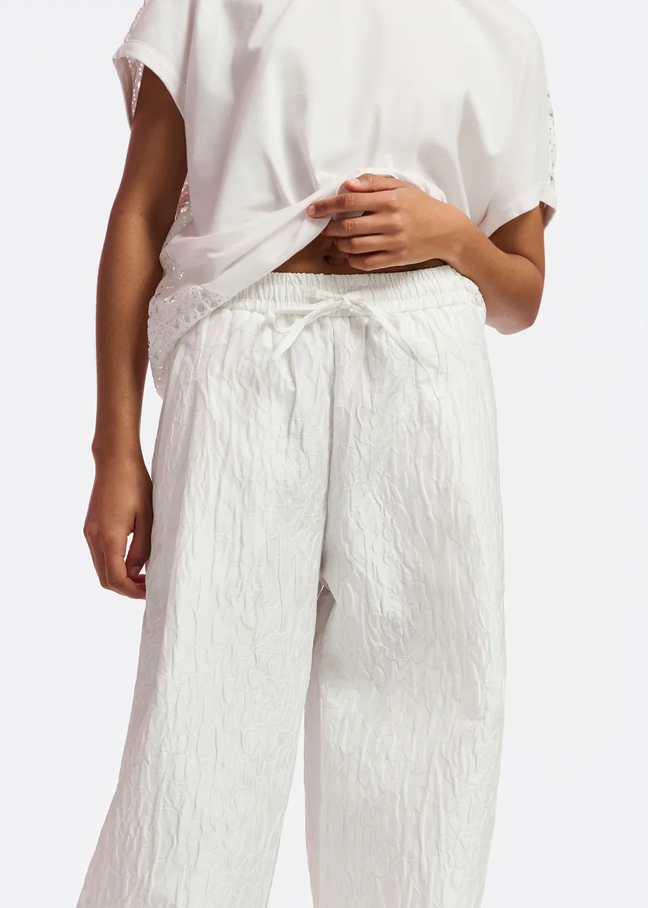 Off-white floral-jacquard wide-leg pants