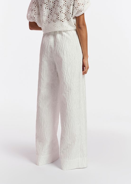 Off-white floral-jacquard wide-leg pants