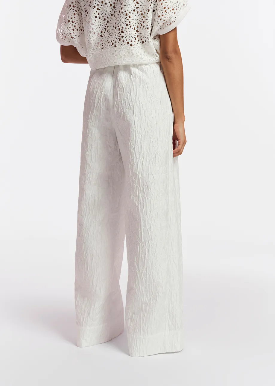 Off-white floral-jacquard wide-leg pants