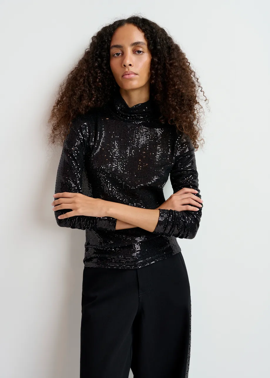 Black stretch-jersey turtleneck top - 25 year exclusive