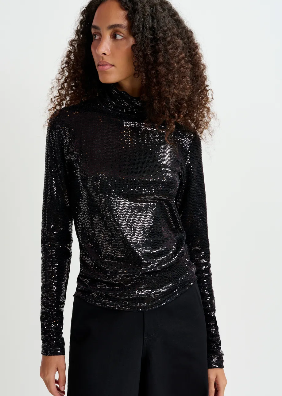 Black stretch-jersey turtleneck top - 25 year exclusive