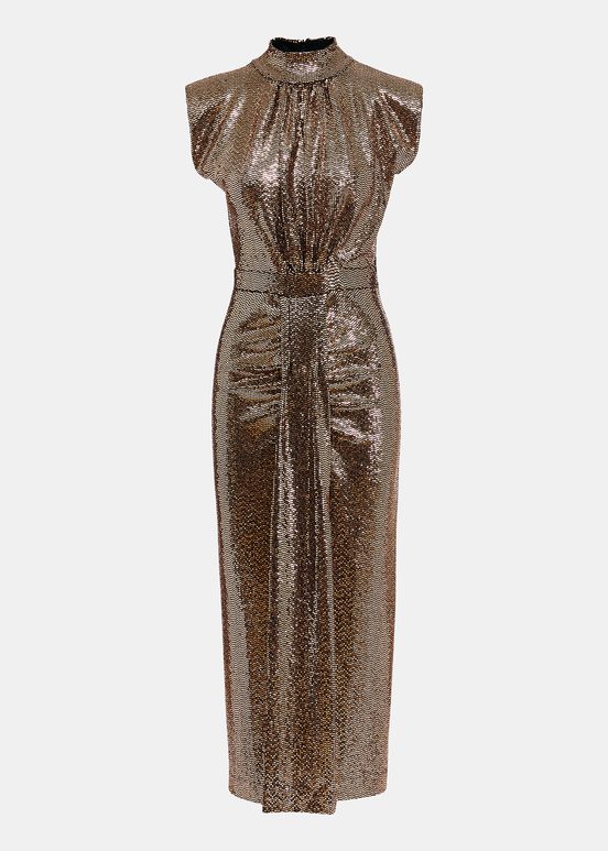 Gold-tone stretch-jersey midi dress