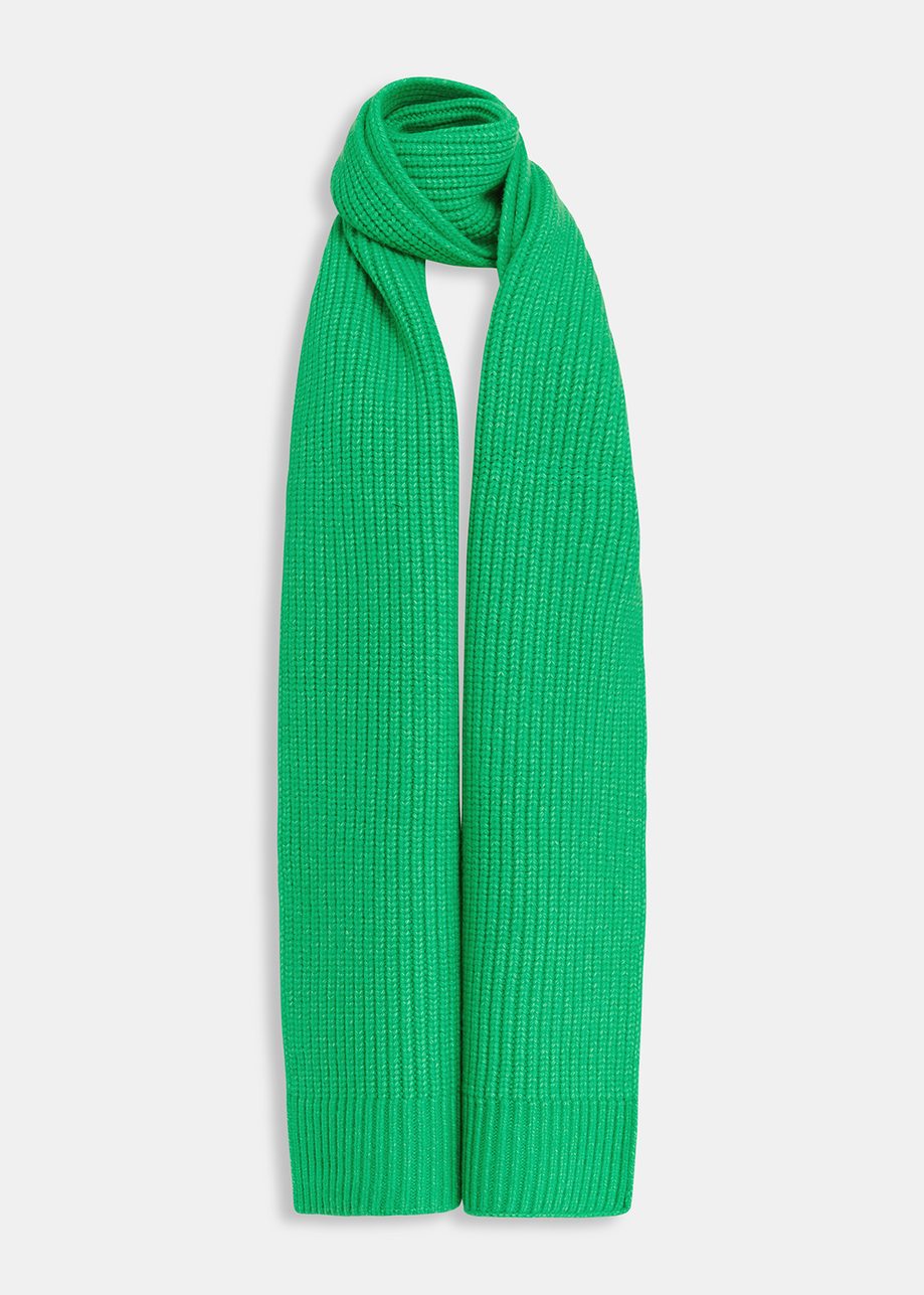 Green rib-knitted scarf