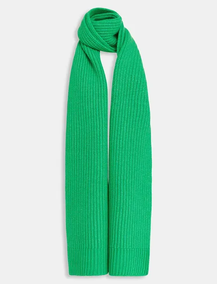 Green rib-knitted scarf