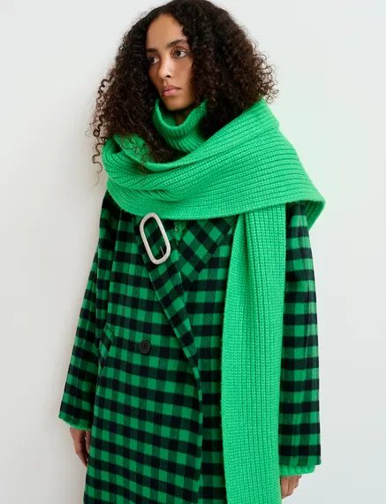 Green rib-knitted scarf