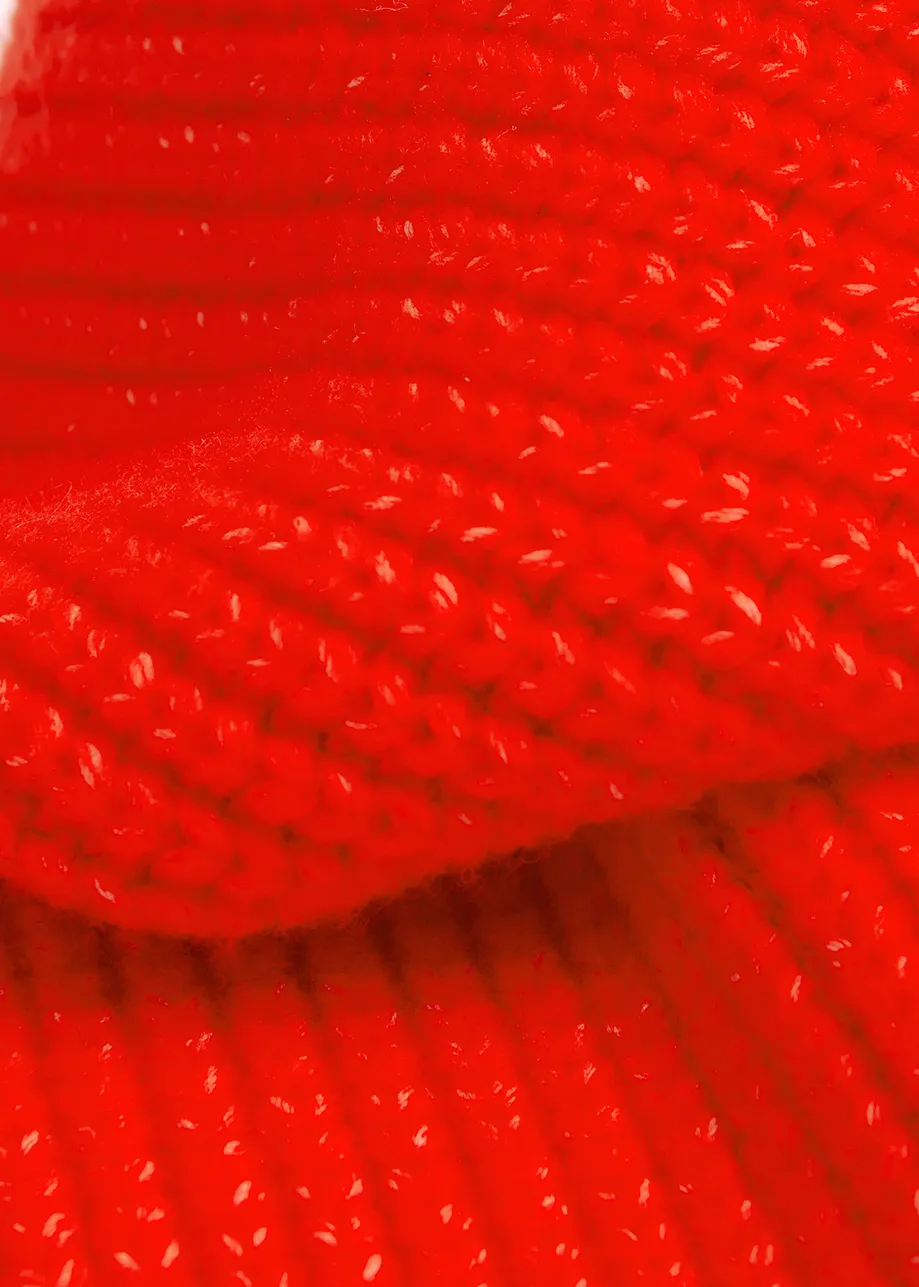 Roter Rippstrickschal