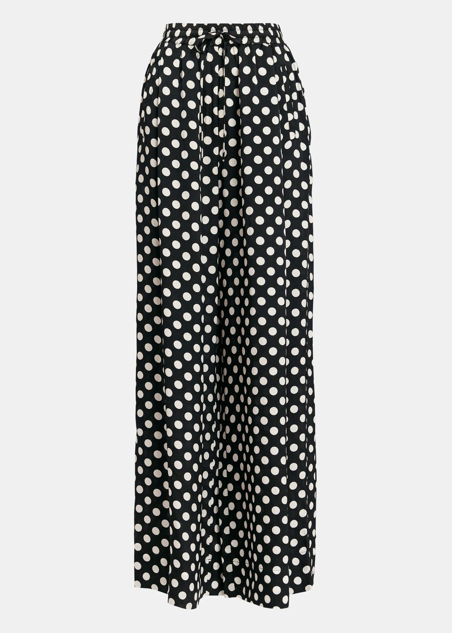 Black and white polka-dot wide-leg pants