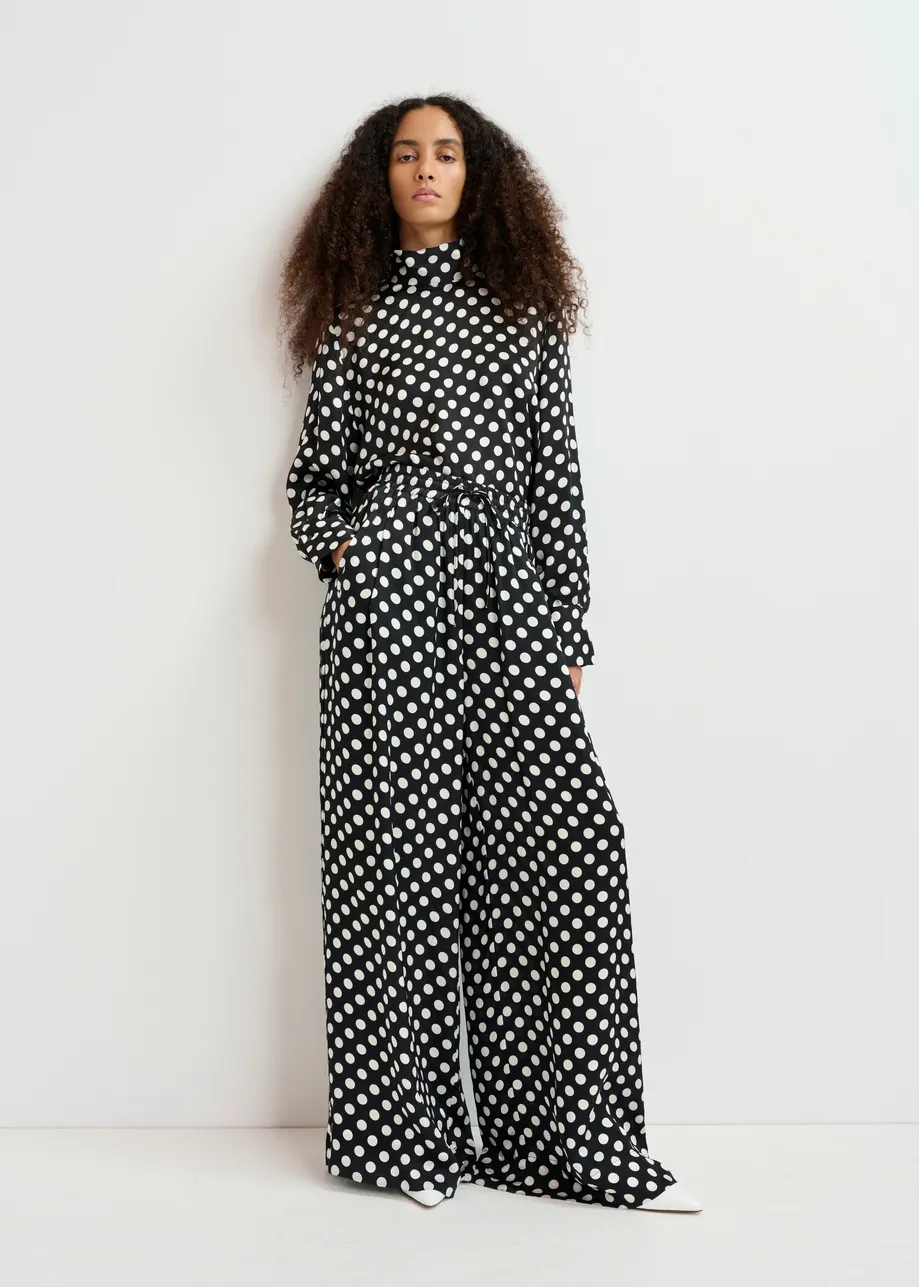 Black and white polka-dot wide-leg pants