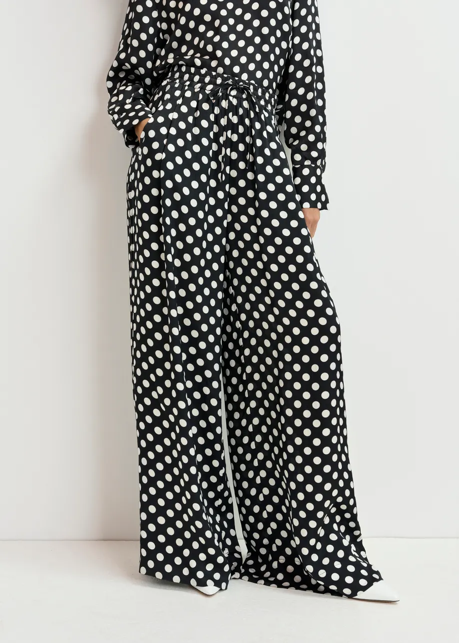 Black and white polka-dot wide-leg pants