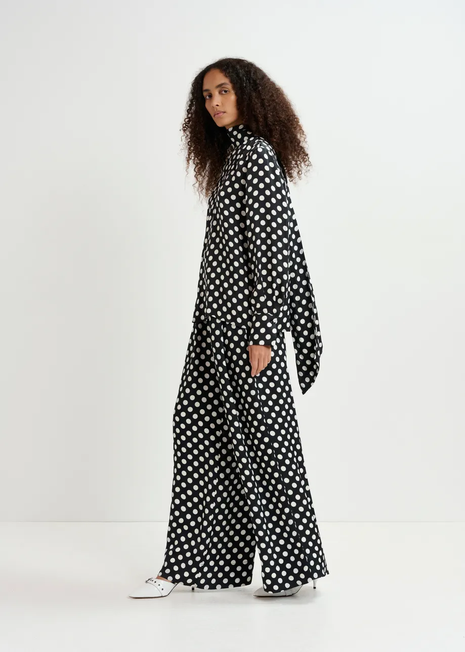 Black and white polka-dot wide-leg pants