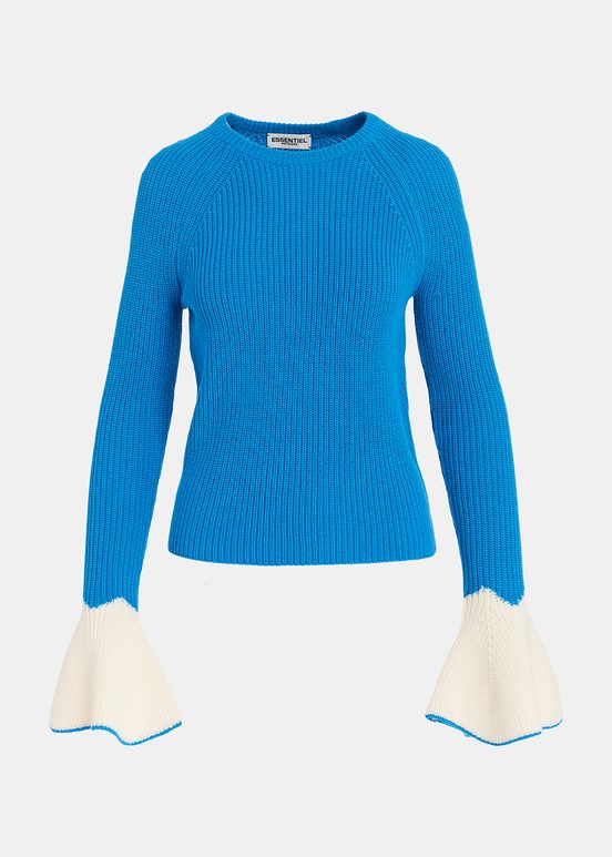 Blue rib-knitted sweater with flared cuffs