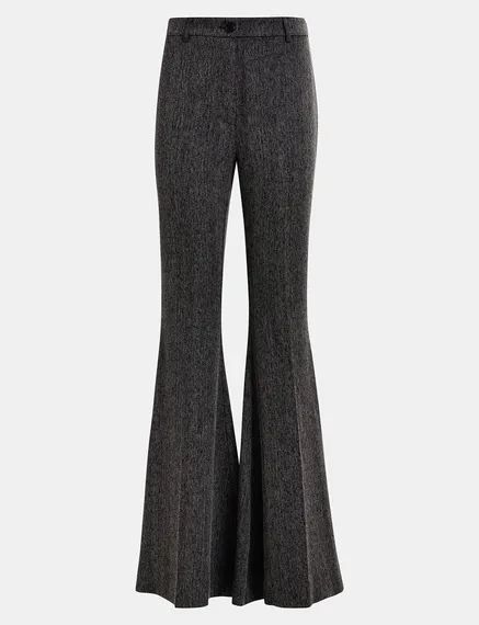 Black herringbone flared pants