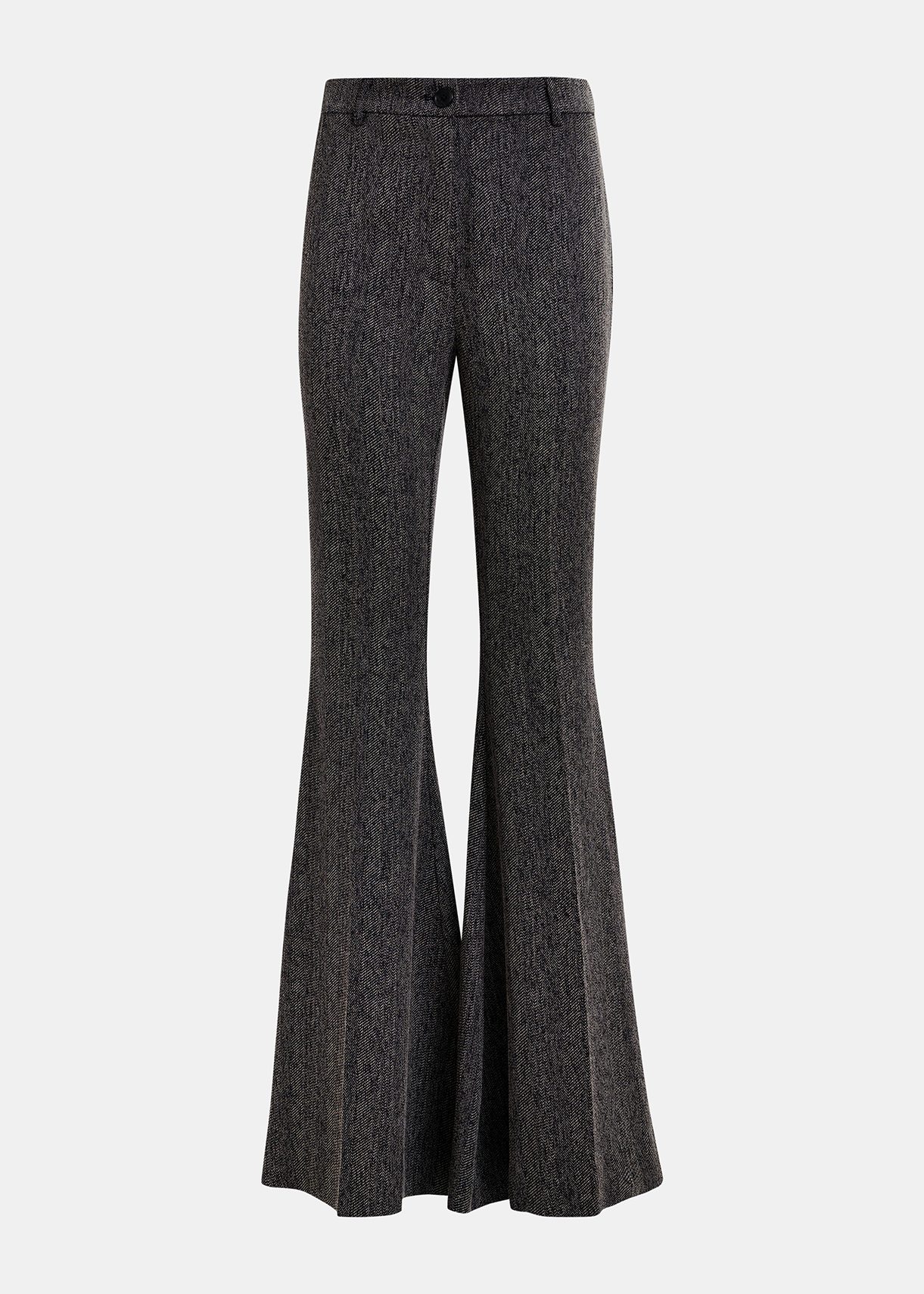 Black herringbone flared pants