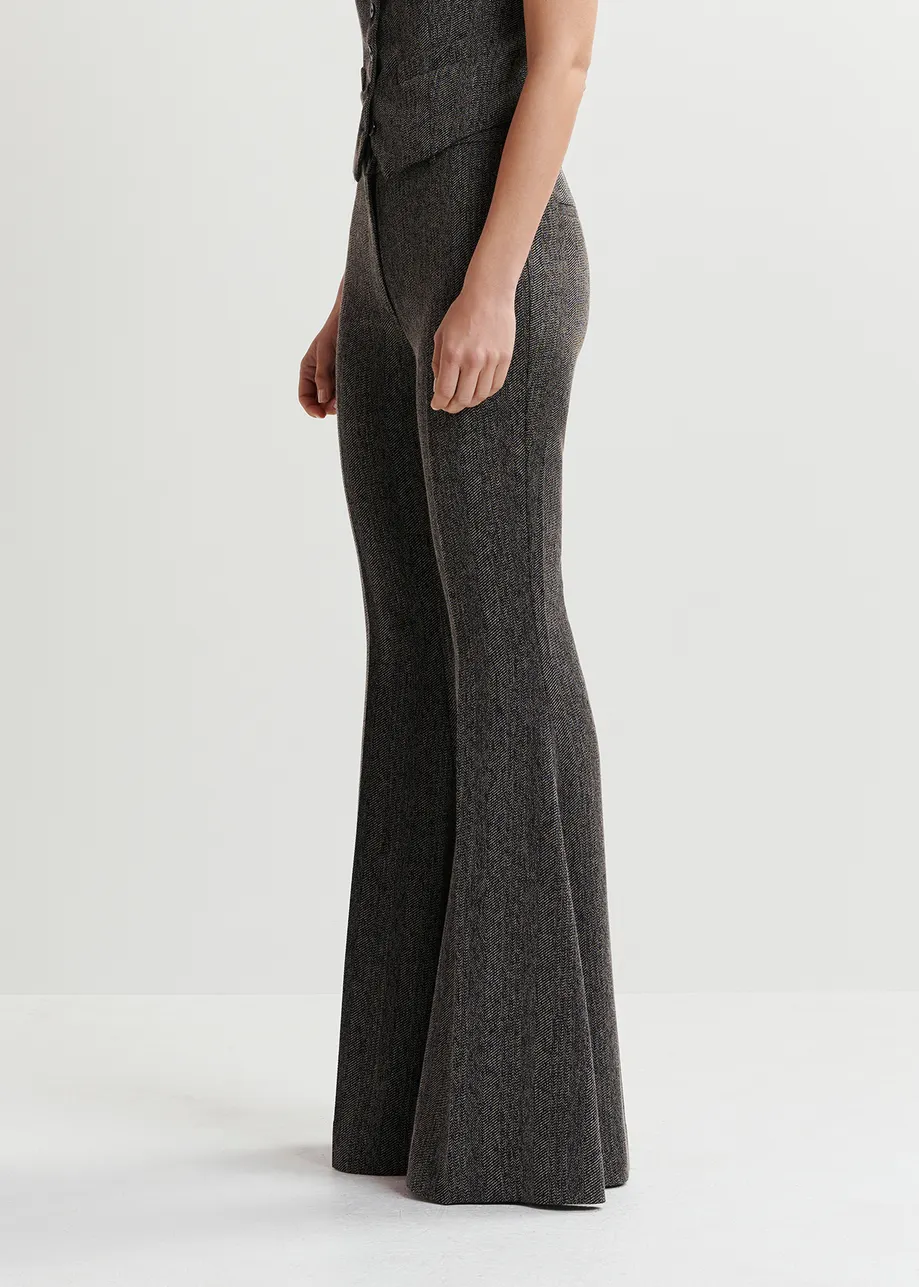 Black herringbone flared pants