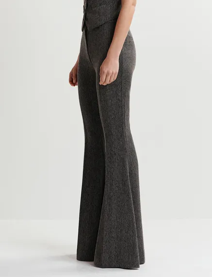 Black herringbone flared pants