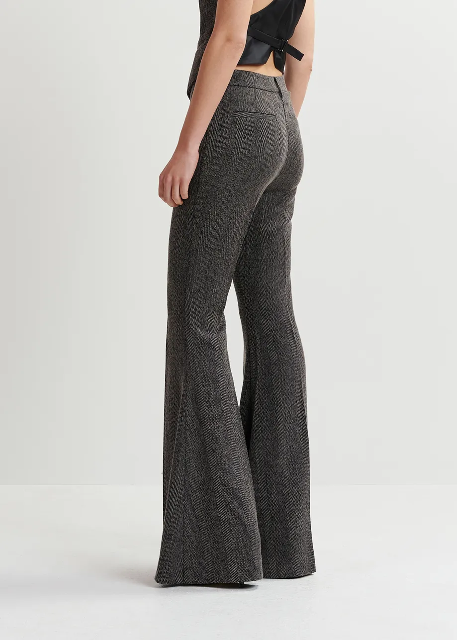 Black herringbone flared pants