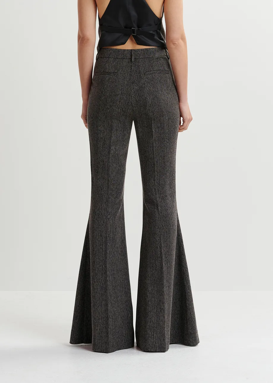 Black herringbone flared pants