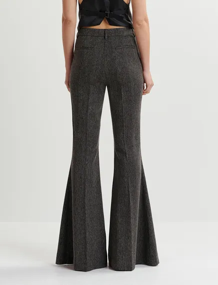 Black herringbone flared pants