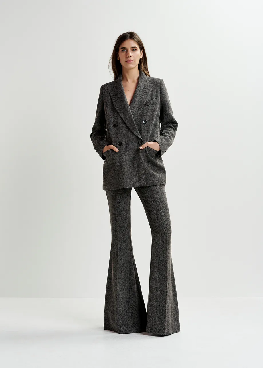 Black herringbone flared pants