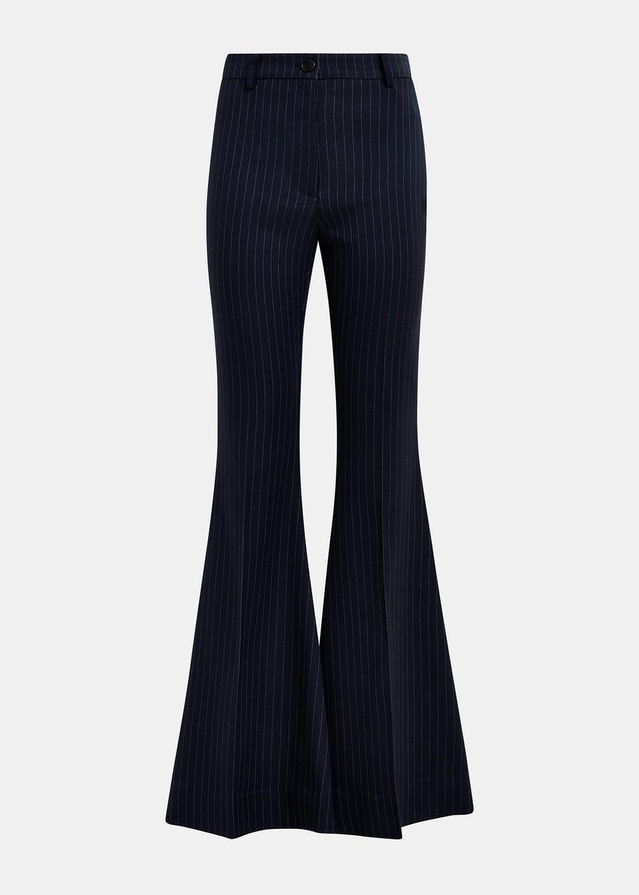 Navy blue pinstriped flared pants