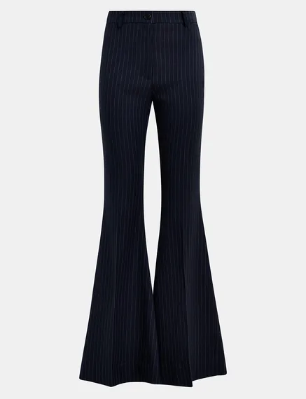 Navy blue pinstriped flared pants