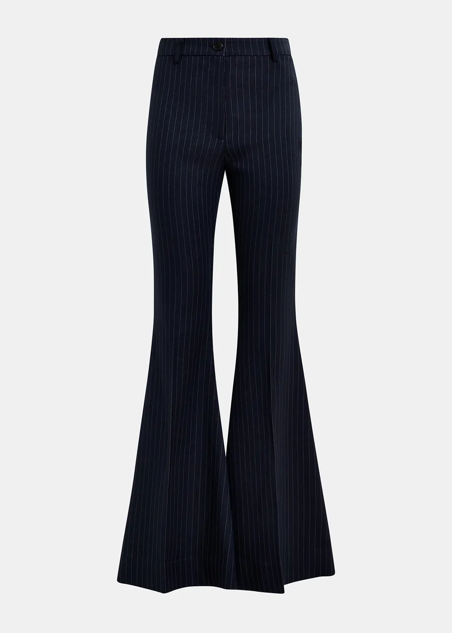 Navy blue pinstriped flared pants