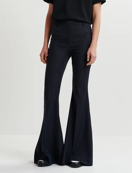 Navy blue pinstriped flared pants